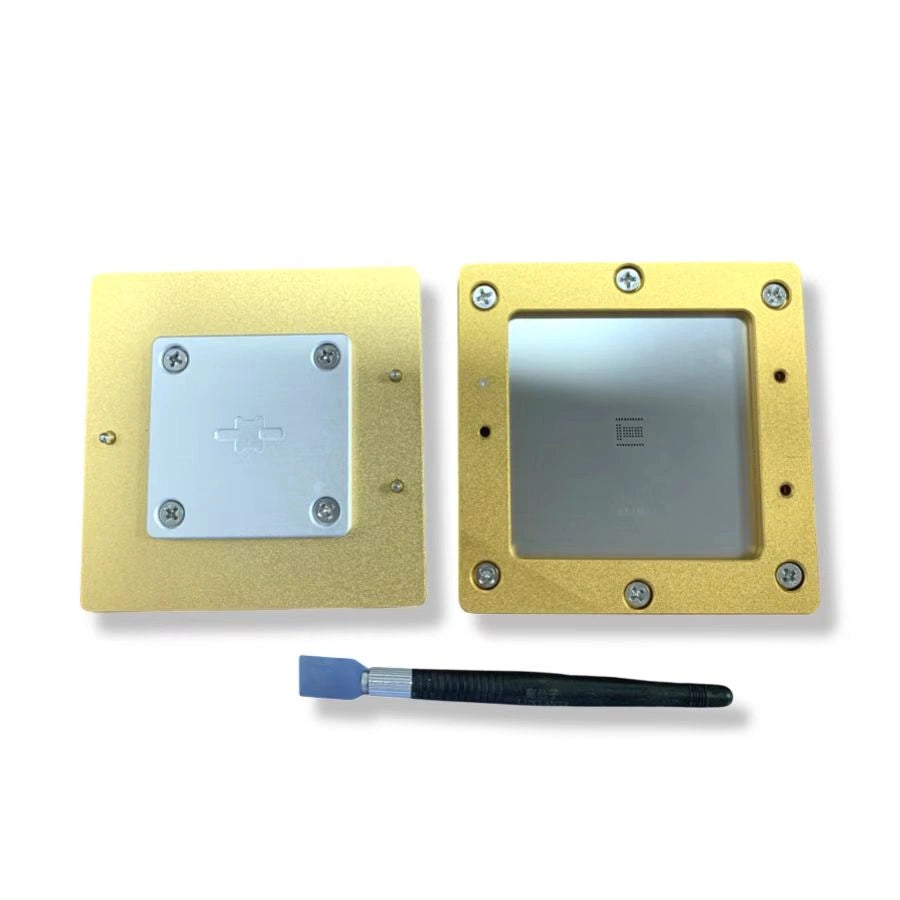 Close-up of KF1921 ASIC chip tin tool station